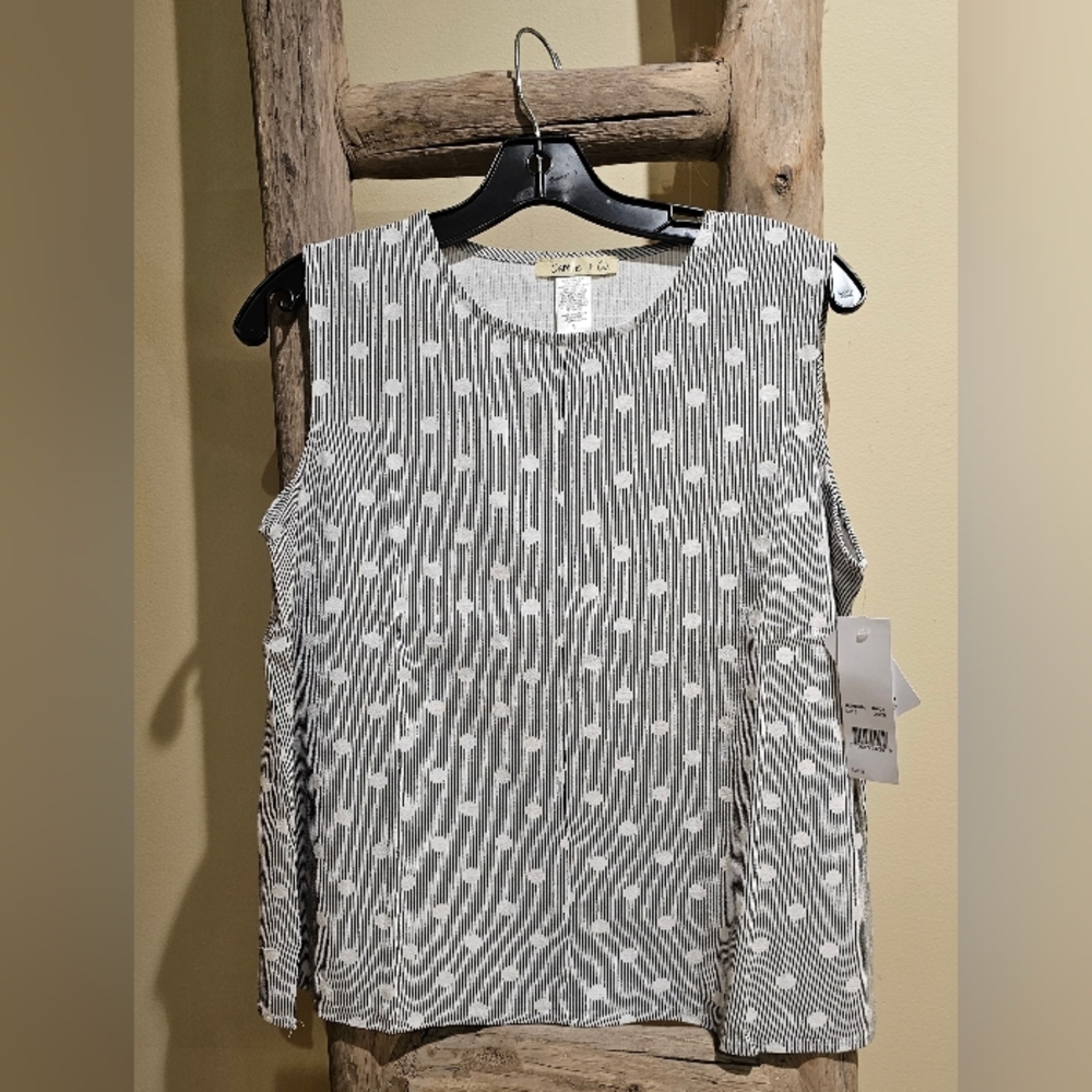 Carolee Black and White Polka Dot Sleeveless Tank